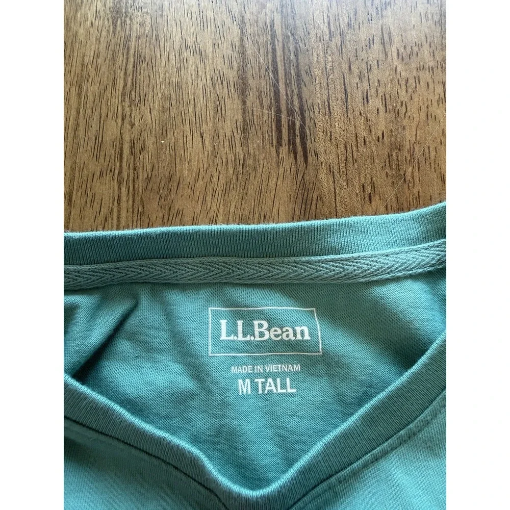 L.L. Bean Long Sleeve Graphic Tee Shirt Green Freeport Maine Men's Size M Tall